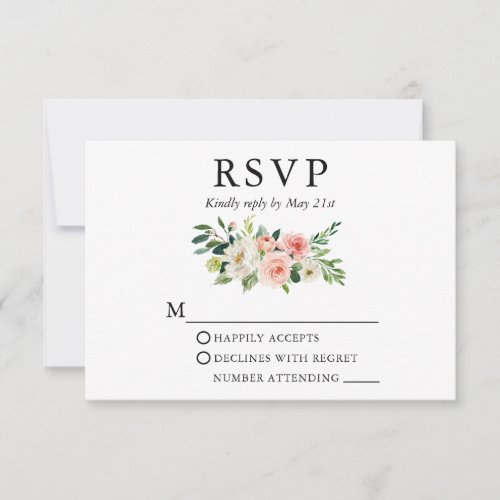 Wedding Watercolor Pink White Floral RSVP Card