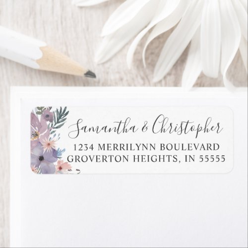 Wedding Watercolor Purple Floral Wildflower Script Label