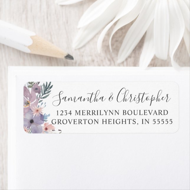 Wedding Watercolor Purple Floral Wildflower Script Label (Insitu)