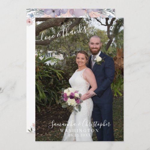 Wedding Watercolor Purple Lavender Floral Script Thank You Card