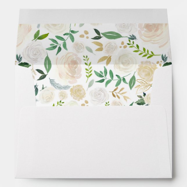 Wedding Watercolor Roses Floral Liner Envelope (Back (Bottom))