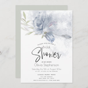 Wedding Watercolor Rustic Dusty Blue Roses Invitation