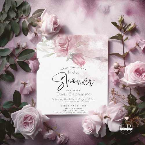 Wedding  Watercolor Rustic Dusty Pink Roses Invitation