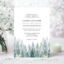 Wedding Watercolor Rustic Pine Trees Forest Green