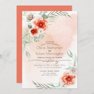 Wedding Watercolor Scarlet Flame Floral Invitation