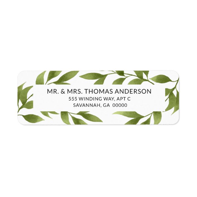Wedding Watercolor Willows Botanical Greenery Label (Front)