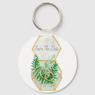 Wedding Watercolor with leaves of fern and wedding Keychain