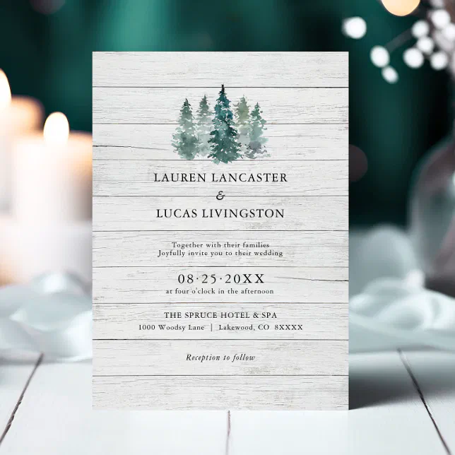 Wedding Watercolor Wood Rustic Pine Trees Green Invitation | Zazzle