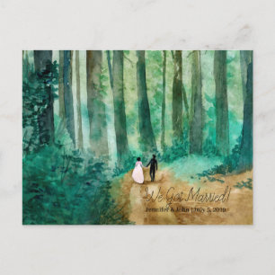 Wedding Watercolor woodland landscape Announcement Postcard