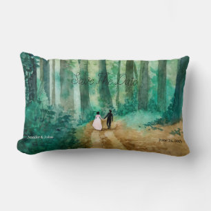 Wedding Watercolor woodland landscape Lumbar Pillow