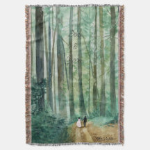 Wedding Watercolor woodland landscape with forest