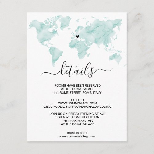Wedding Watercolor World Map Removable Heart Enclosure Card