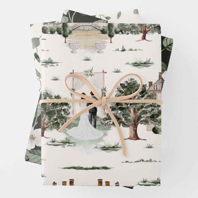 Wedding Watercolor Wrapping Paper Sheets (In situ)