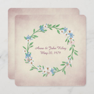wedding watercolor wreath with daisies and lilies invitation