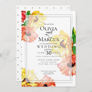 Wedding Watercolor Yellow and Red Gerbera Daisy Invitation