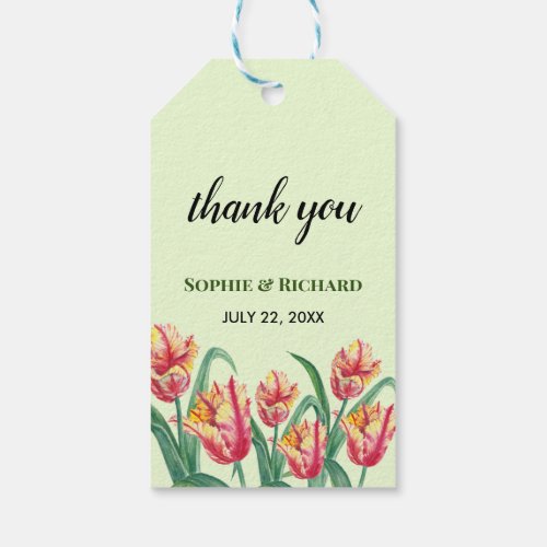 Wedding Watercolor Yellow Parrot Tulips Floral Gift Tags