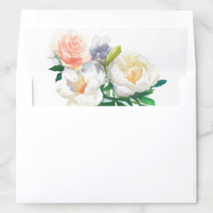 Wedding watercolored flowers white coral peach envelope liner