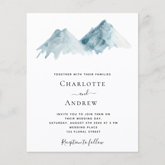 Wedding watercolored mountain landscape invitation (Front)