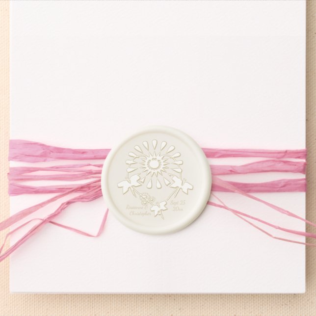 Wedding Wax Seal Sticker Dragonflies Heart (Front)