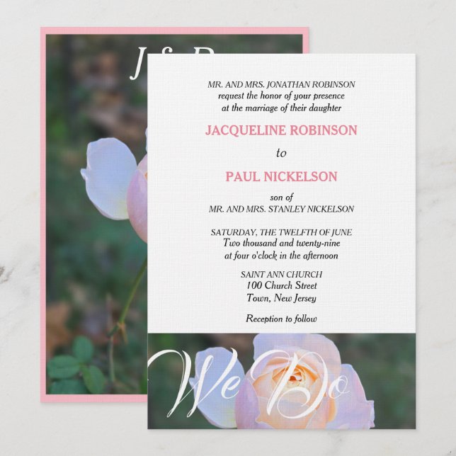 Wedding We Do Monogram Pastel Pink Rose  Invitation (Front/Back)