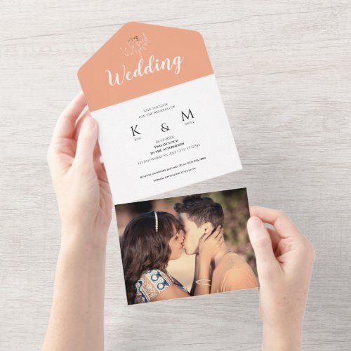 Wedding We Said Yes Peach Photo Save the Date All In One Invitation