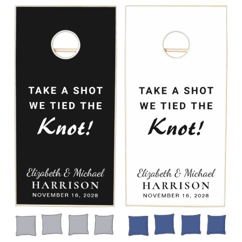 Wedding We Tied The Knot Black White Cornhole Set