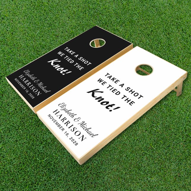 Wedding We Tied The Knot Black White Cornhole Set (Creator Uploaded)