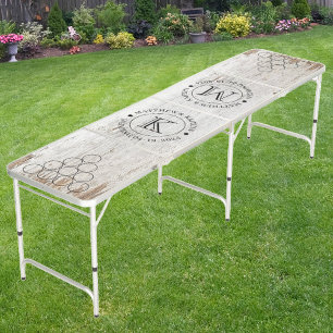 Wedding Weathered White Washed Wood Name & Initial Beer Pong Table