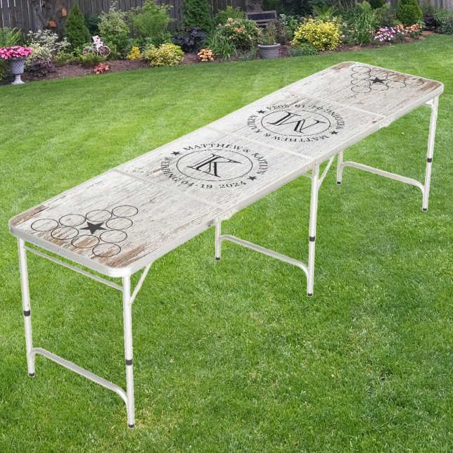 Wedding Weathered White Washed Wood Name & Star Beer Pong Table (Creator Uploaded)