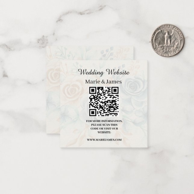 Wedding Website Add Name Date QR Code Minimalist   Note Card (Front/Back In Situ)