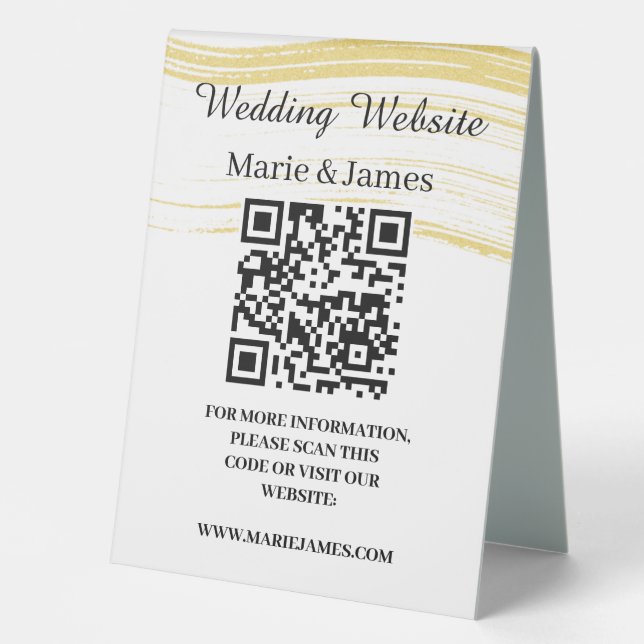 Wedding Website Add Name Site QR Code Minimalist T Table Tent (Front)