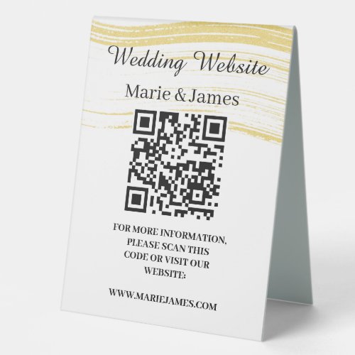 Wedding Website Add Name Site QR Code Minimalist T Table Tent Sign