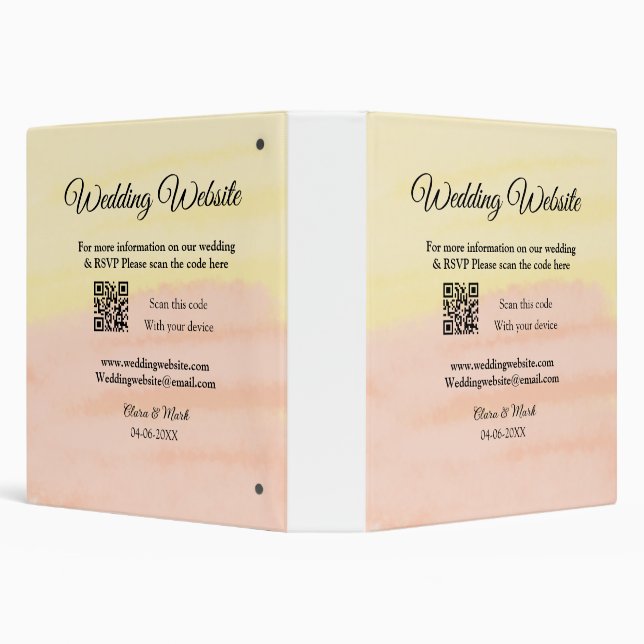 Wedding website add Q R code scan add name date ye 3 Ring Binder (Background)