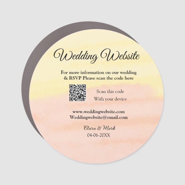 Wedding website add Q R code scan add name date ye Car Magnet (Front)