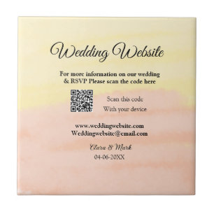 Wedding website add Q R code scan add name date ye Ceramic Tile