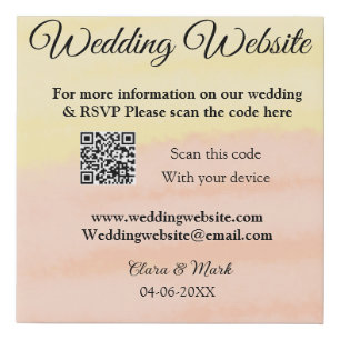Wedding website add Q R code scan add name date ye Faux Canvas Print