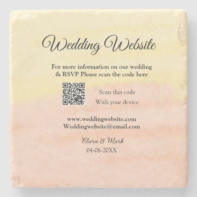 Wedding website add Q R code scan add name date ye Stone Coaster (Front)
