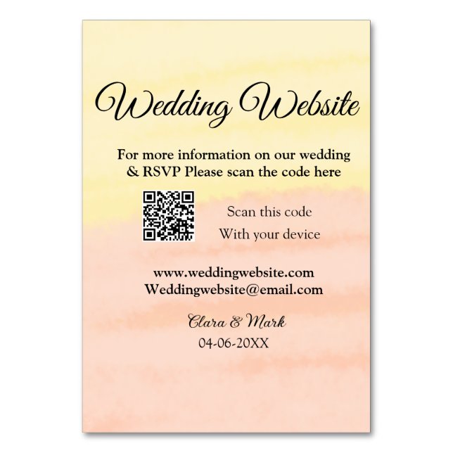 Wedding website add Q R code scan add name date ye Table Number (Front)