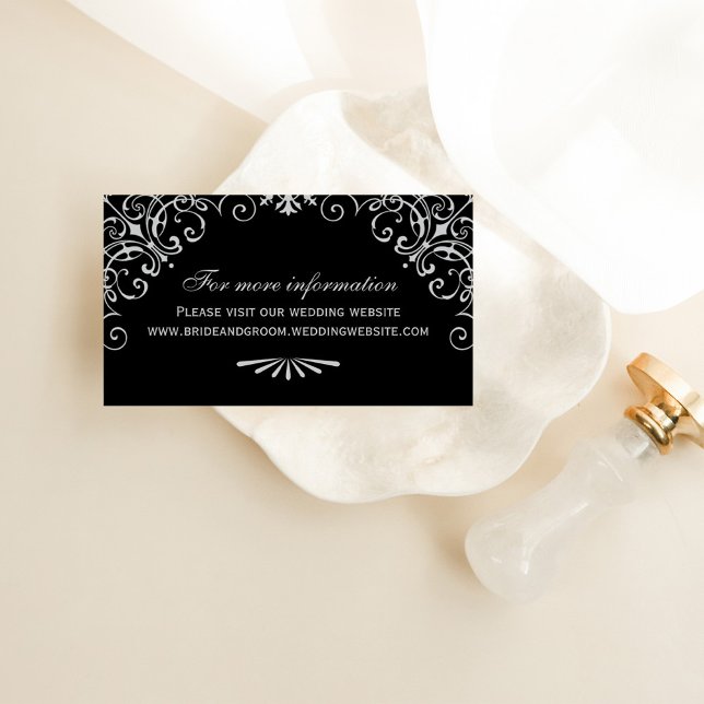 Wedding Website Black Art Deco Scrollwork Enclosure Card (Creator Uploaded)