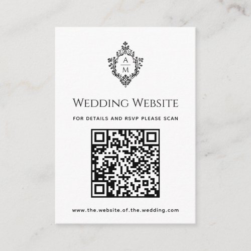 Wedding Website Black White Vintage Crest QR Code Enclosure Card