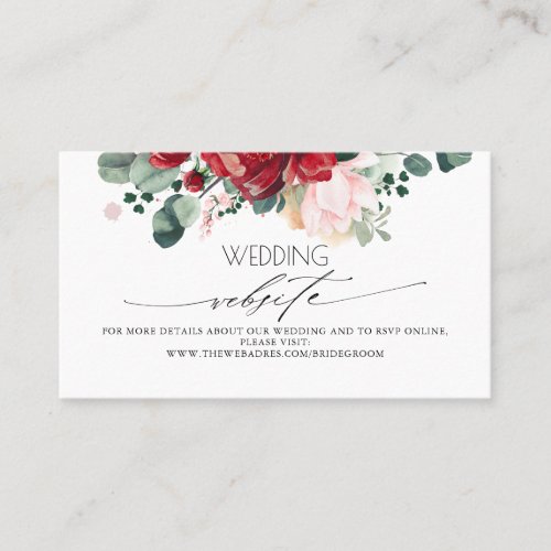 Wedding Website Burgundy Red and Blush Pink Business Card