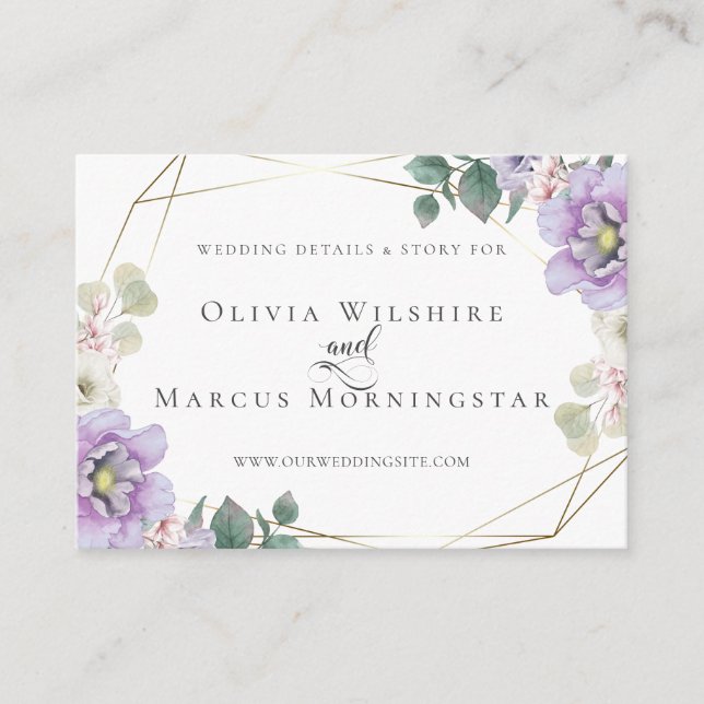 Wedding Website Card |  Lavender Watercolor Floral (Front)