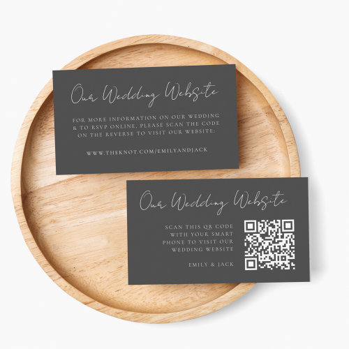 Wedding Website  Charcoal Gray RSVP QR Code Enclosure Card