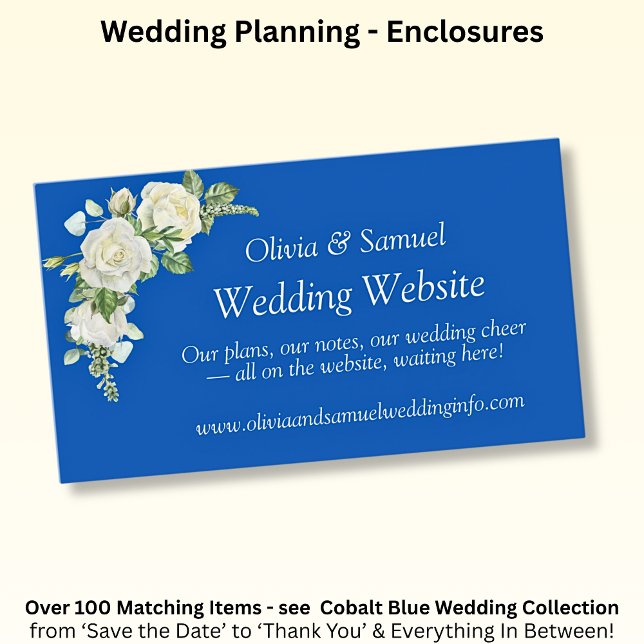 Wedding Website - Cobalt Blue & White Roses  Enclosure Card (Creator Uploaded)