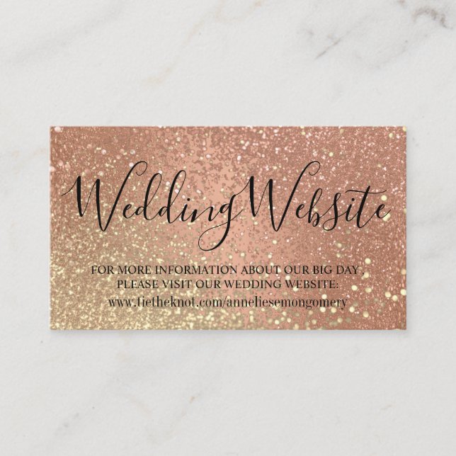 Wedding Website - Coral and Gold Glitter  Enclosure Card (Front)