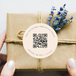Wedding website cream QR details information rsvp Classic Round Sticker<br><div class="desc">Add your url for your wedding website.  For information,  details,  online rsvp.  A beige,  cream colored background.</div>