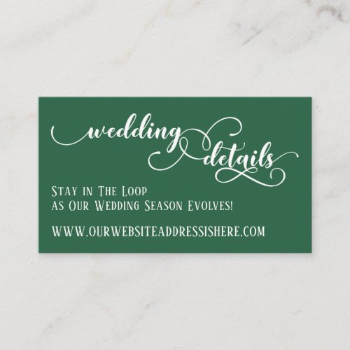 Wedding Website Details Elegant Script Leaf Green Enclosure Card