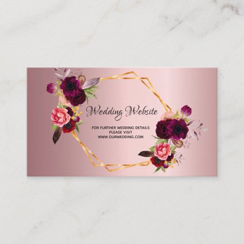 Wedding website details floral burgundy dusty rose enclosure card