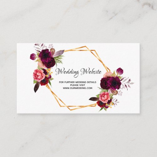 Wedding website details floral burgundy rose gold enclosure card