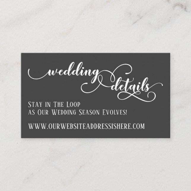Wedding Website Details in Elaborate Script, Gray Enclosure Card (Front)